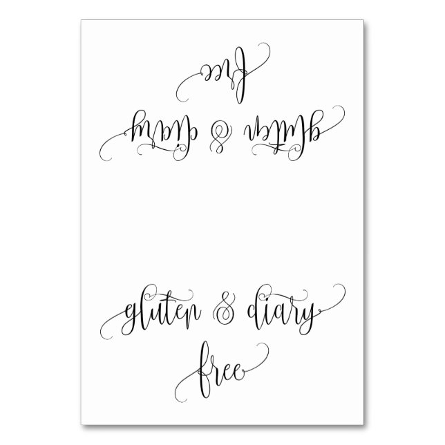 Gluten and Diary Free Table Tent card (Front)