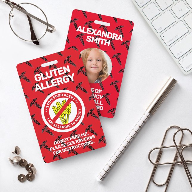 Gluten Food Allergy Alert Red Warning Badge ID Badge (Creator Uploaded)