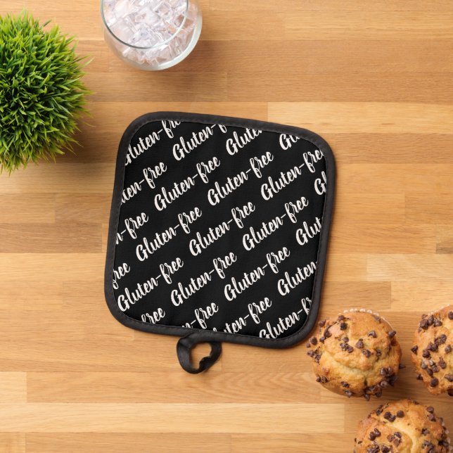 Gluten Free Allergy Warning Black and White Pot Holder (Top Down)