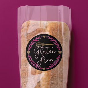 Gluten Free Bakery Whisk & Wreath Black & Pink Classic Round Sticker