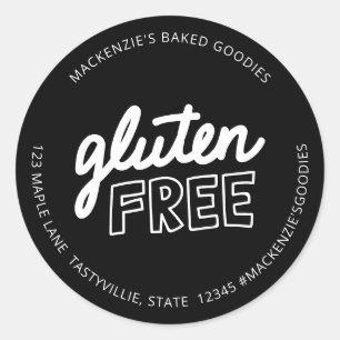 Gluten Free Black & White Typography Classic Round Sticker