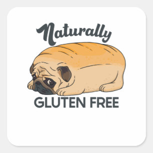 GLUTEN FREE CUTE PUG BREAD SQUARE STICKER