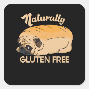GLUTEN FREE CUTE PUG BREAD SQUARE STICKER