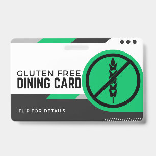 Gluten Free Dining Restaurant Safety Card ID Badge