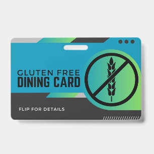 Gluten Free Dining Restaurant Safety Card ID Badge
