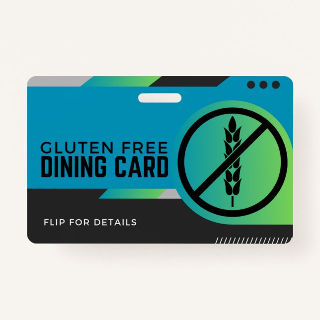 Gluten Free Dining Restaurant Safety Card ID Badge (Front)