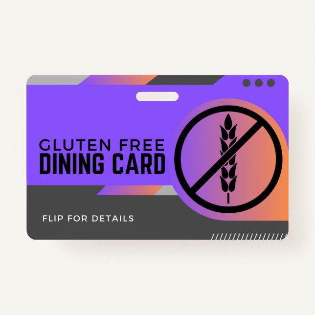 Gluten Free Dining Restaurant Safety Card ID Badge (Front)