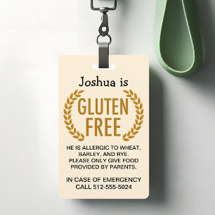 Gluten Free Food Allergy Warning ID Badge