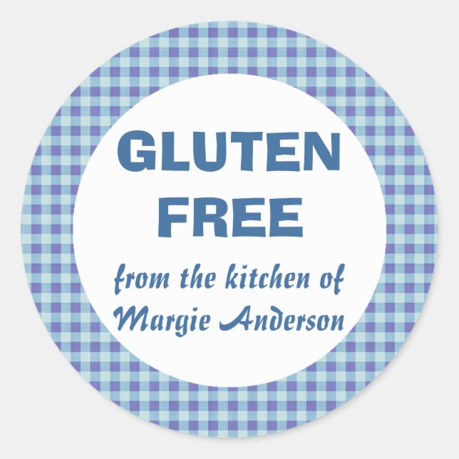 Gluten Free Food Blue Gingham Classic Round Sticker (Front)