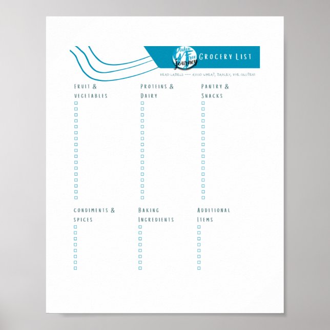 Gluten Free Grocery List Downloadable Poster (Front)