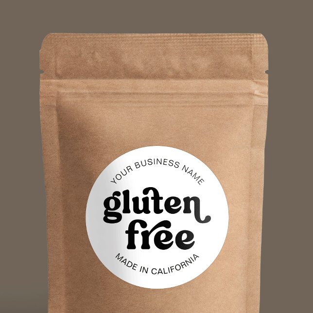 Gluten Free Modern Retro Simple Food Bakery Label (Stylish gluten free promotional product sticker with retro groovy fonts in black and white)