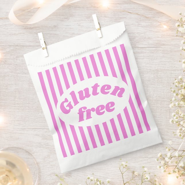 Gluten Free Pink White Candy Stripe Favour Bags (Clipped)
