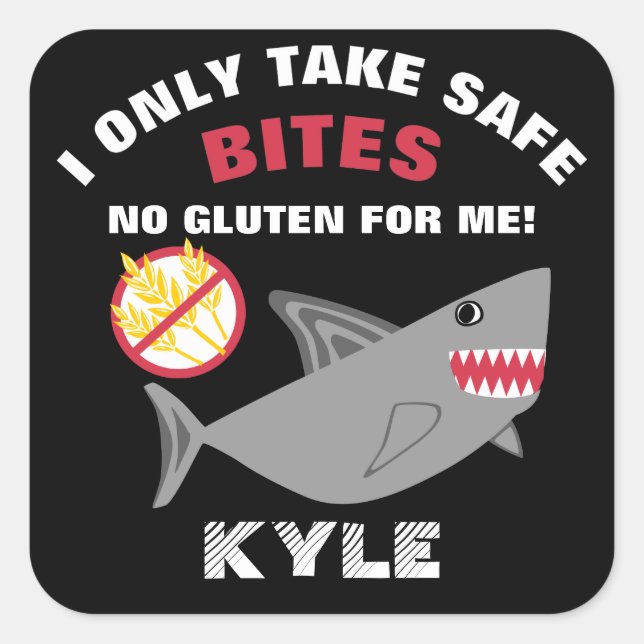Gluten Free Shark I Take Safe Bites Kids Square Sticker (Front)