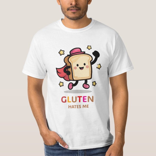 Gluten Hates Me Knife Pink Retro Vintage T-shirt (Front)