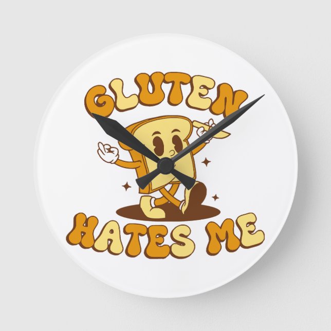 Gluten Hates Me Round Clock (Front)