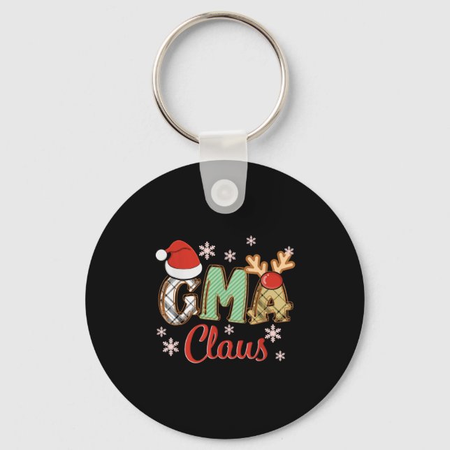 Gma Claus Santa Hat Reindeer Plaid Christmas Pajam Key Ring (Front)