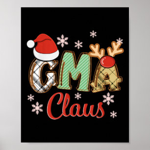 Gma Claus Santa Hat Reindeer Plaid Christmas Pajam Poster