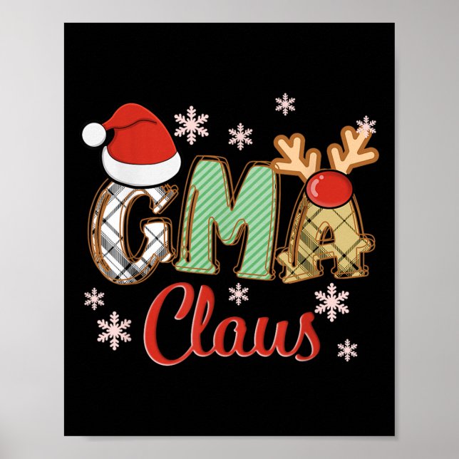 Gma Claus Santa Hat Reindeer Plaid Christmas Pajam Poster (Front)