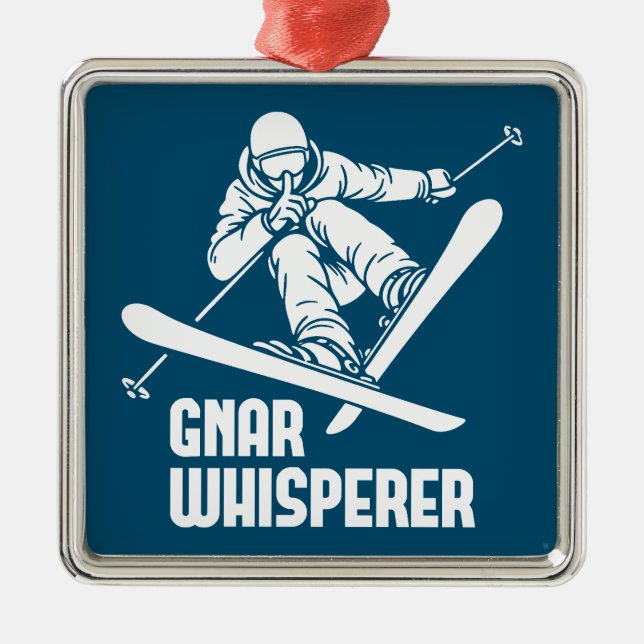 Gnar Whisperer Skiing Metal Tree Decoration (Front)