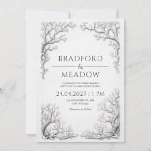 Gnarled Silver Branch Winter Gothic Border Wedding Invitation
