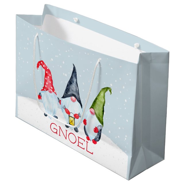 Gnoel Christmas Gnomes Large Gift Bag (Front Angled)