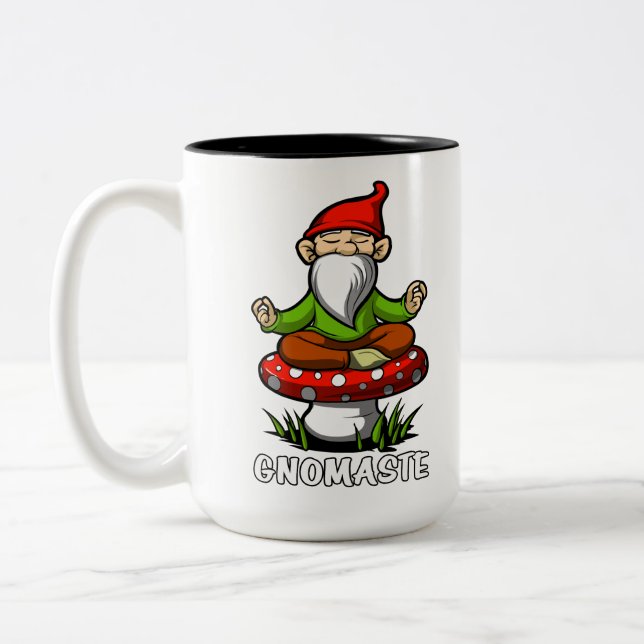 Gnomaste Zen Yoga Garden Gnome Meditation Two-Tone Coffee Mug (Left)