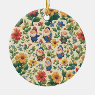 Gnome a flower pattern design ceramic tree decoration