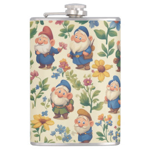 Gnome a flower pattern design hip flask