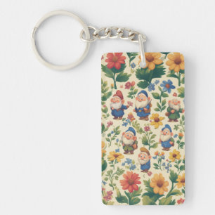 Gnome a flower pattern design key ring