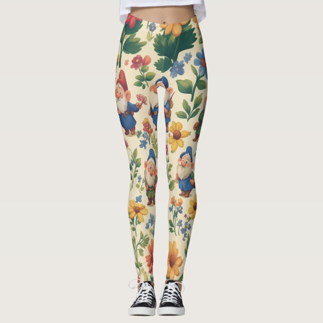 Gnome a flower pattern design leggings (Front)