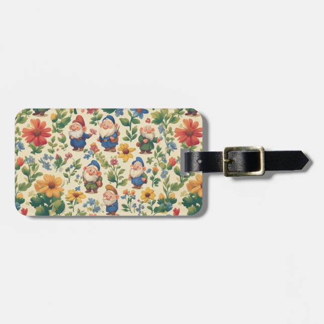 Gnome a flower pattern design luggage tag (Front Horizontal)