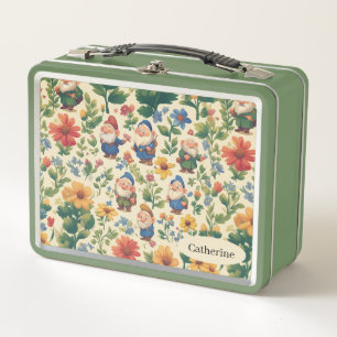 Gnome a flower pattern design metal lunch box