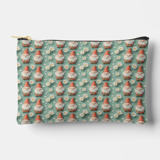 Gnome and Daisy Seamless Pattern Garden Design Accessory Pouch (Front)