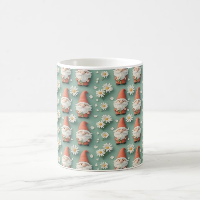 Gnome and Daisy Seamless Pattern Garden Design Coffee Mug (Center)