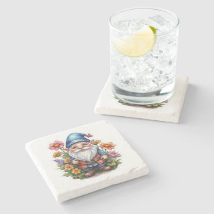 Gnome And Flowers 2 Stone Coaster