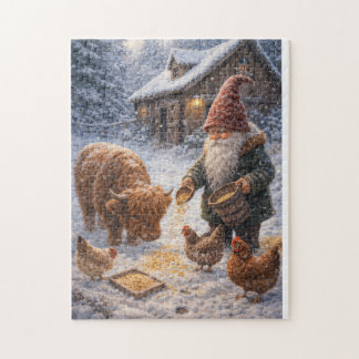 Gnome and mini Highland cow Jigsaw Puzzle