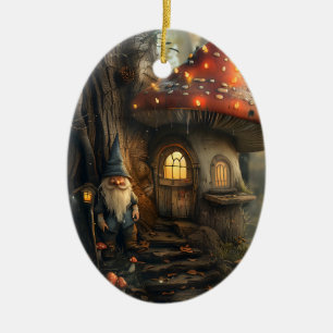 Gnome and mushroom house design ceramic tree decoration