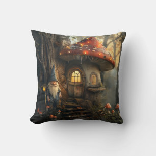 Gnome and mushroom house design cushion