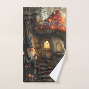 Gnome and mushroom house design hand towel