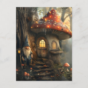 Gnome and mushroom house design postcard