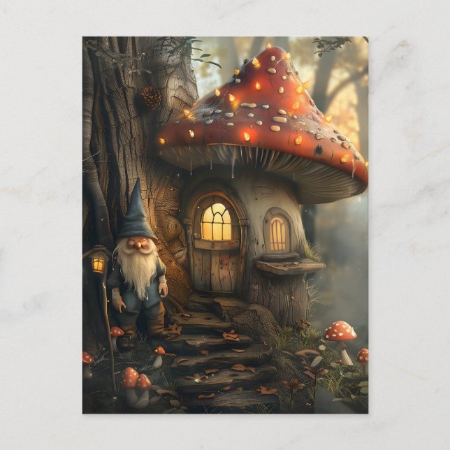 Gnome and mushroom house design postcard (Front)