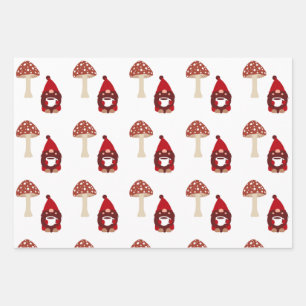 Gnome and mushroom  wrapping paper sheet