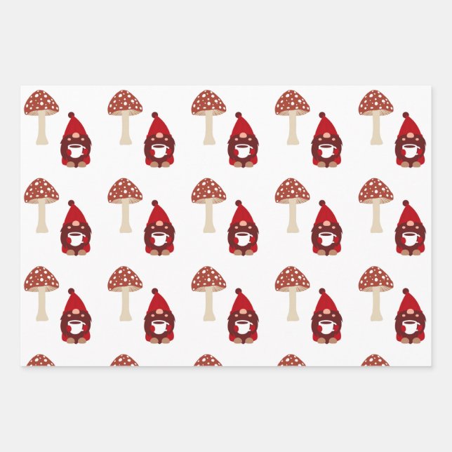 Gnome and mushroom  wrapping paper sheet (Front)