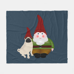 Gnome and Pug Fleece Blanket