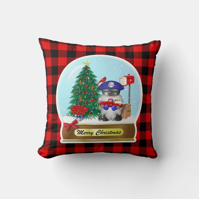 Gnome and Snowman Mail Carrier Snow Globe  Cushion (Front)
