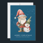Gnome and Snowman Merry Christmas Corporate Flat Holiday Card<br><div class="desc">A gnome dressed in red stands beside a snowman in a green elf stocking hat and red scarf. They are surrounded by a dusting of white snow that pops on the dark blue background. The minimalist aesthetic is created with a simple Merry Christmas the business name below. An editable Christmas...</div>