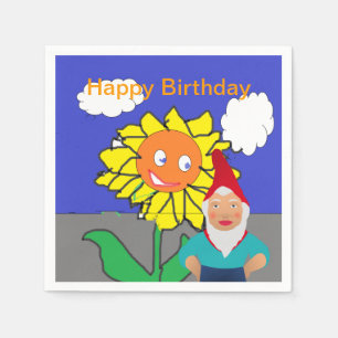Gnome and Sunflower Birthday Party Paper Napkins