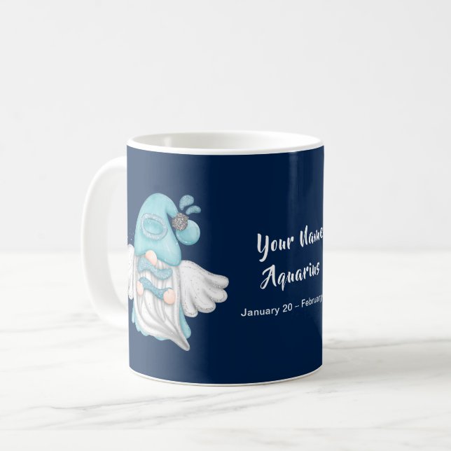 Gnome Aquarius Astrology Sign Angel Your Name Coffee Mug (Front Left)