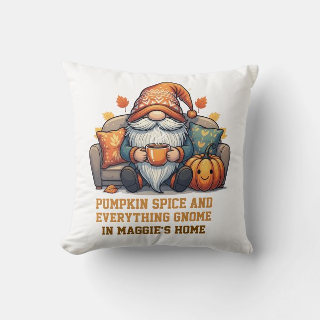 Gnome at home cosy - pumpkin design cushion (Front)