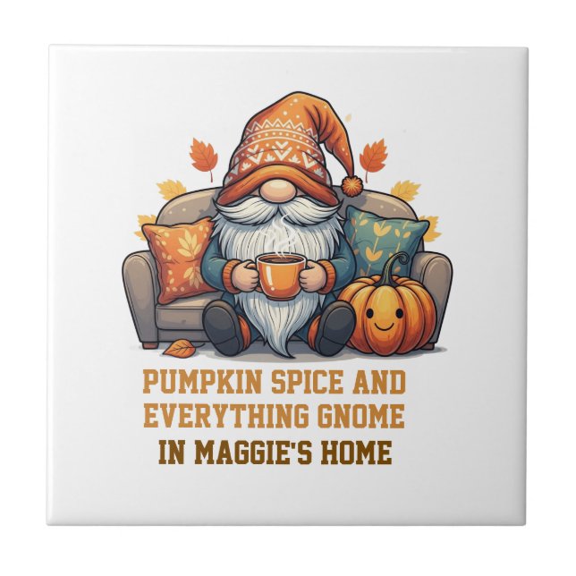 Gnome at home cosy - pumpkin design tile (Front)